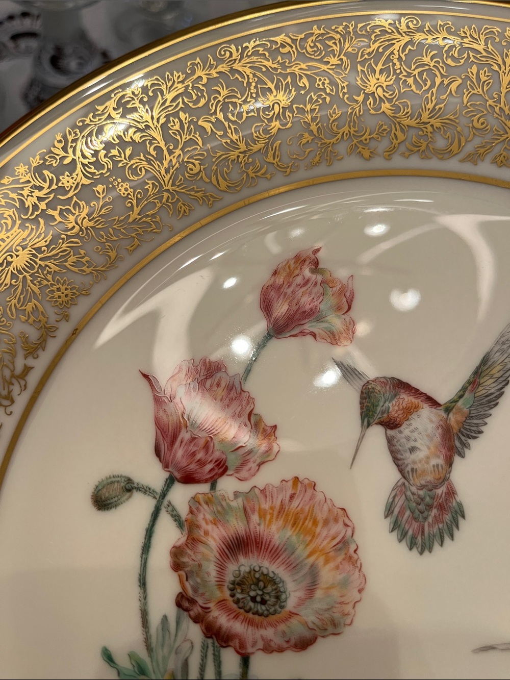 Lenox White and Gold Decorative Plate with Pink Floral Hummingbirds - Picture 4 of 9